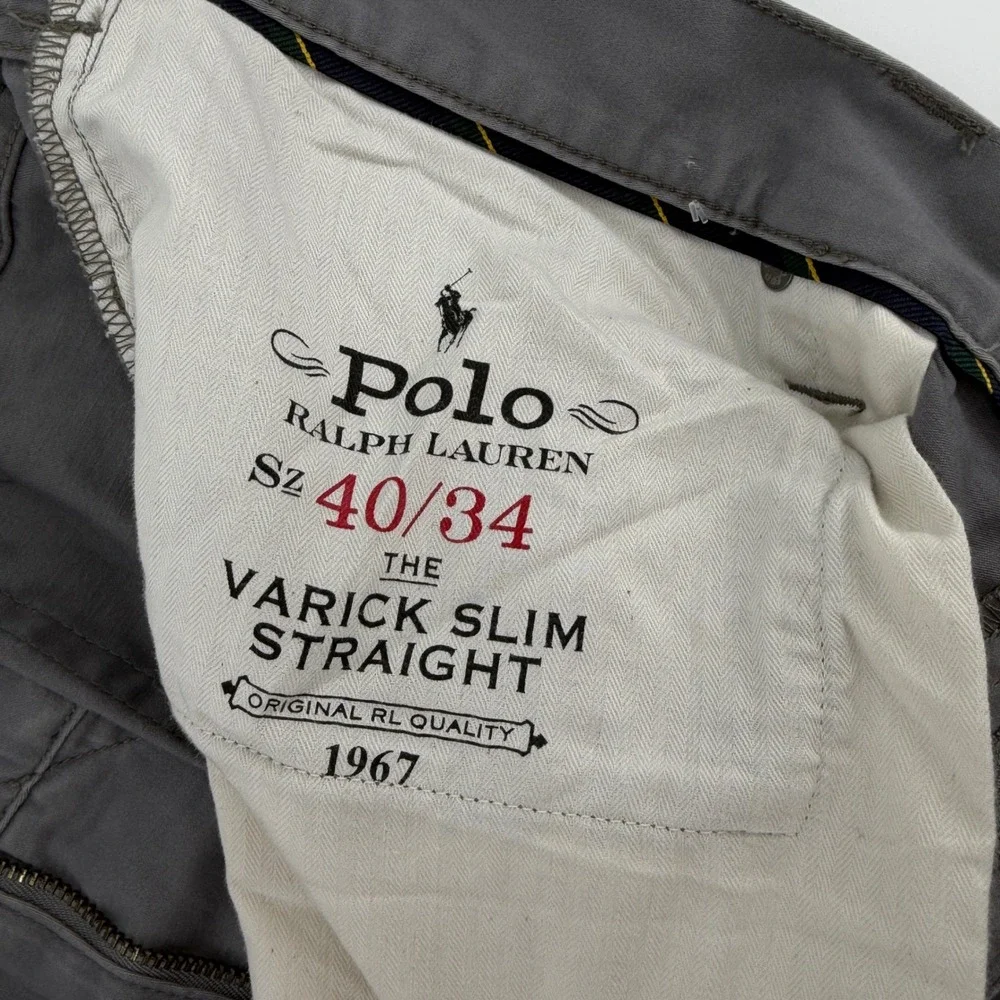 Polo Ralph Lauren Varick Slim Straight Gray Cotton Stretch Pants Mens 40x34